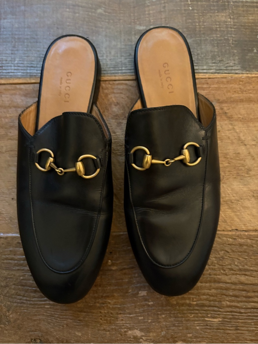 Gucci Black Leather Slip-On Mule with Gold Horsebit